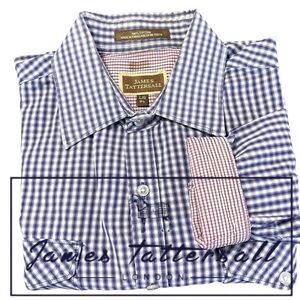 James Tattersall Purple/White Check Cotton Front Pocket Button Up Shirt (L/16.5)